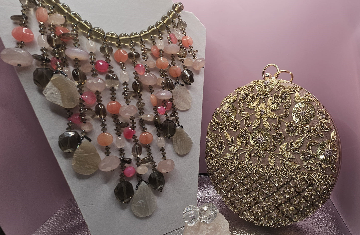 Pink Agate and Smokey Quartz