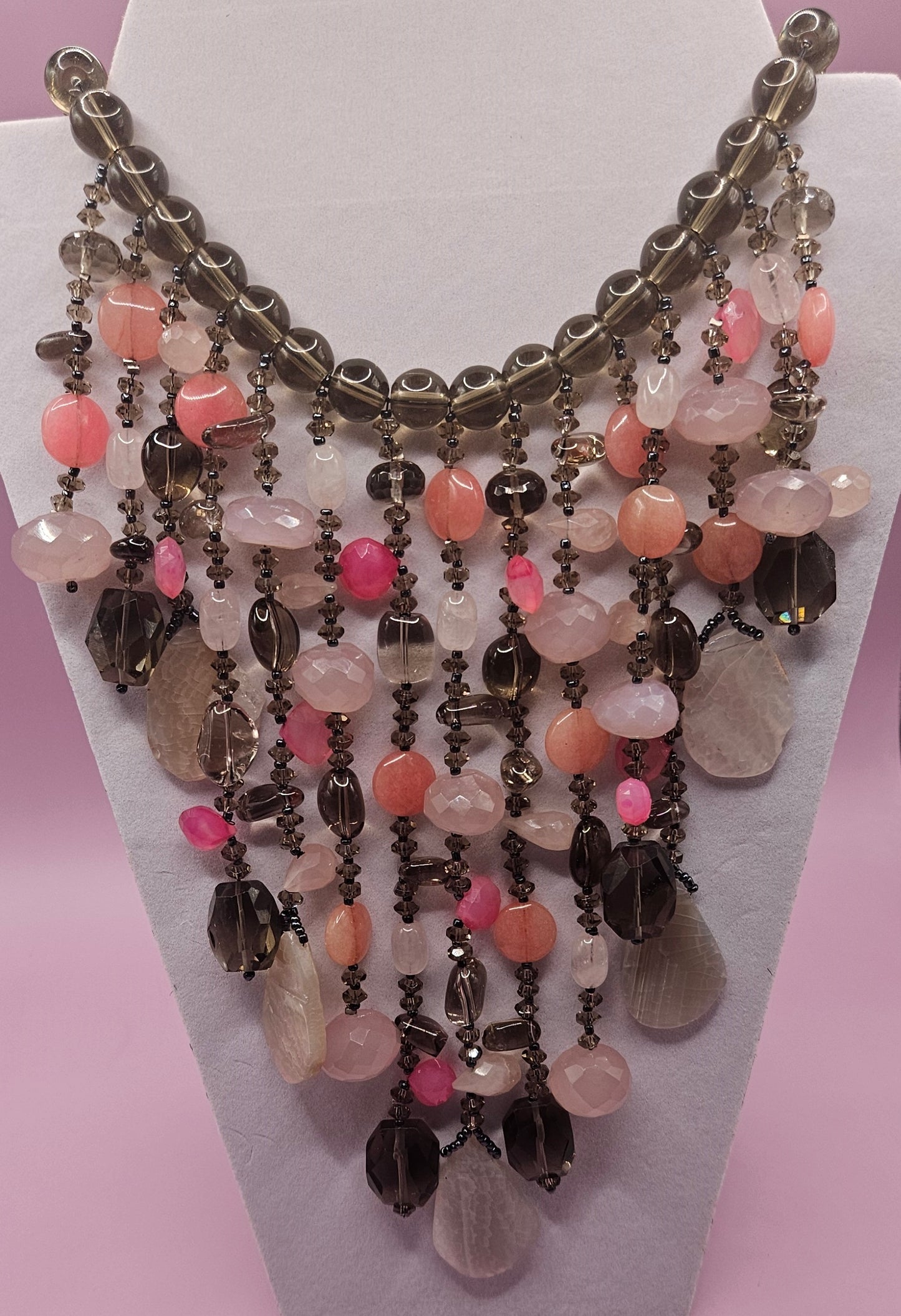 Pink Agate and Smokey Quartz