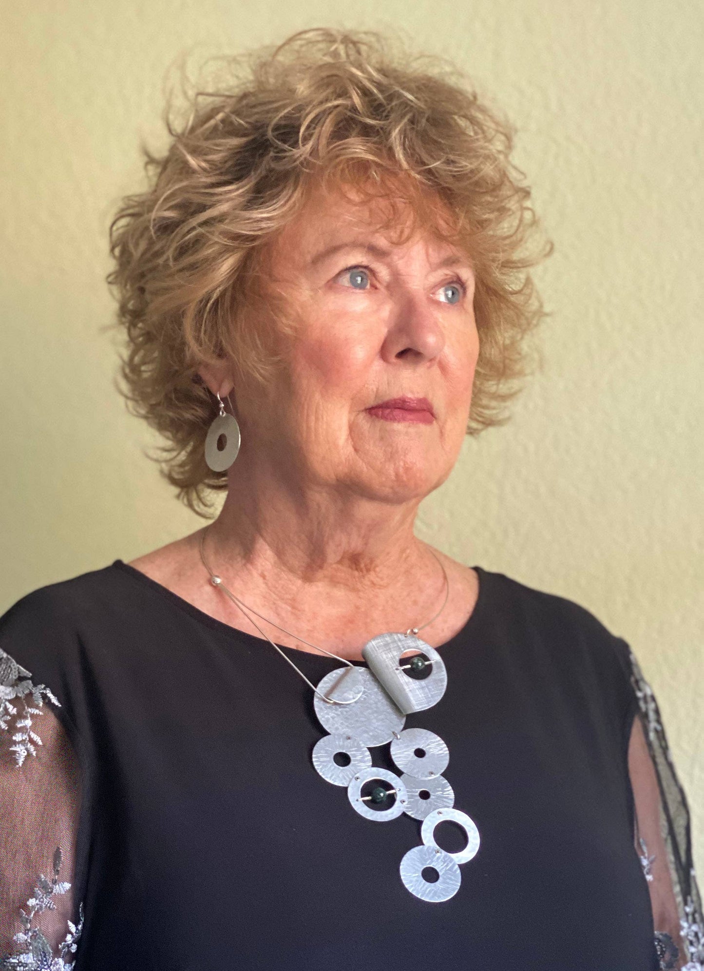 Chick Boss LLC - AXIS 8 Large Focal Statement Necklace with Front Closure: Simulated Pearl, Copper