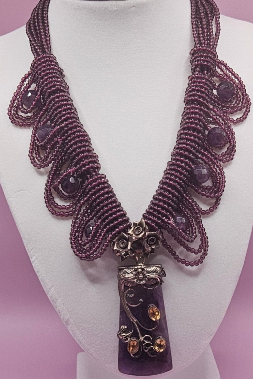 Amethyst,Citrine, and Sterling Silver Necklace