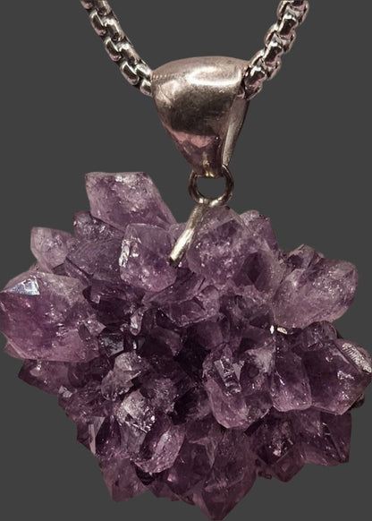 Amethyst Crystal w/Sterling Silver Casing Pendant