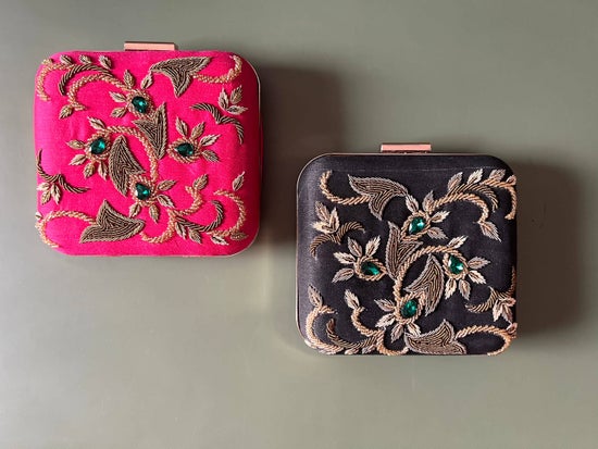 ANJI - Raw Silk Embellished With Handwork - Versatile Hand Clutch