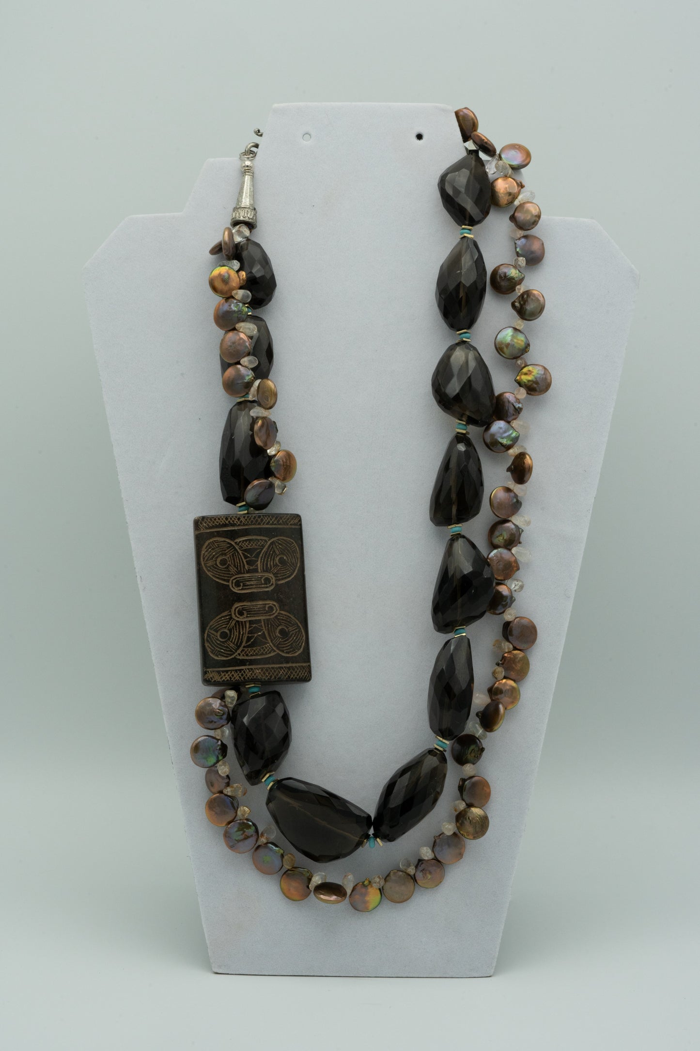 Smokey Quartz and Carved Jade