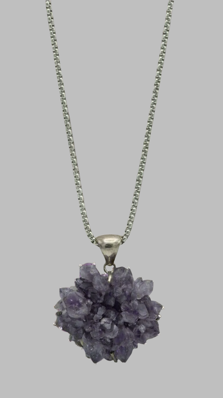 Amethyst Crystal w/Sterling Silver Casing Pendant