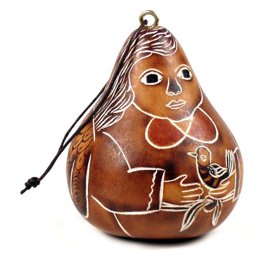 Sanyork Fair Trade - Gourd Angel Ornament Natural Shades Carved Calabash 3.5"