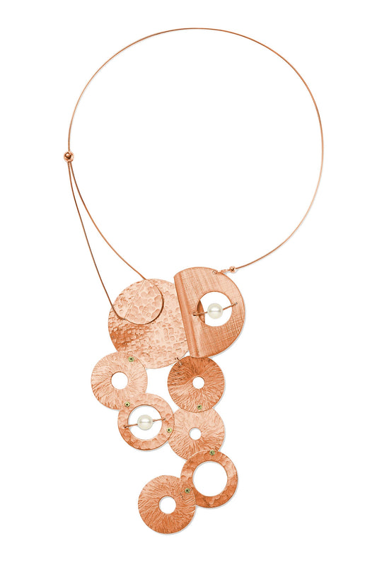 Chick Boss LLC - AXIS 8 Large Focal Statement Necklace with Front Closure: Simulated Pearl, Copper