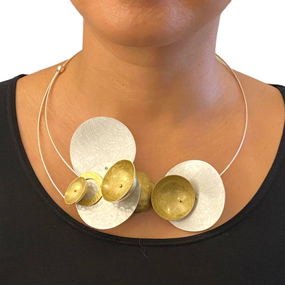 Chick Boss LLC - SKY Wow Factor Mixed Metal Structrual Statement Necklace: Brass/Copper