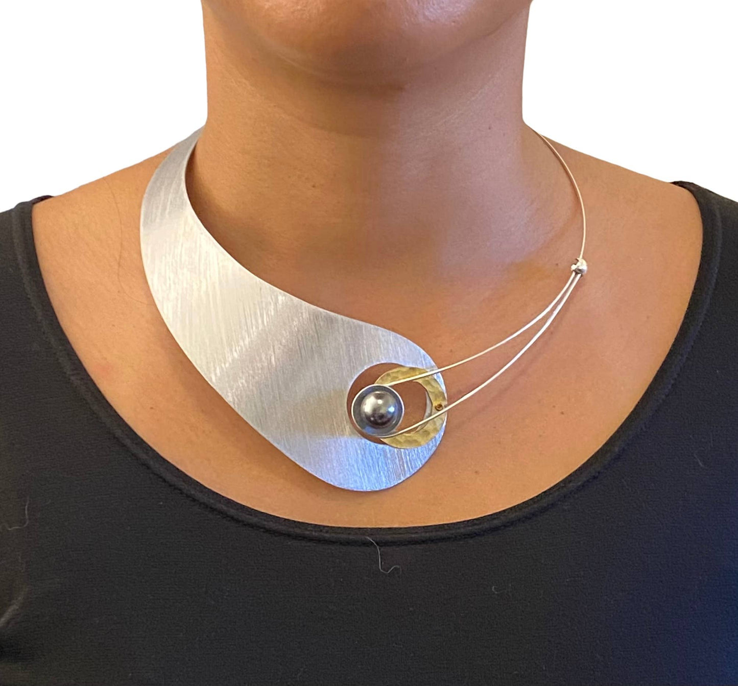 Chick Boss LLC - MOON Best Seller Asymmetrical Elegant Collar Necklace: Guatemalan Jade, Aluminum