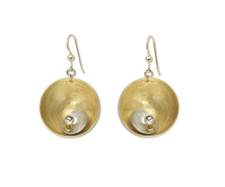 Chick Boss LLC - SPARK SMALL Perfect Go-To Mixed Metal Earrings: Simulated Pearl, Copper