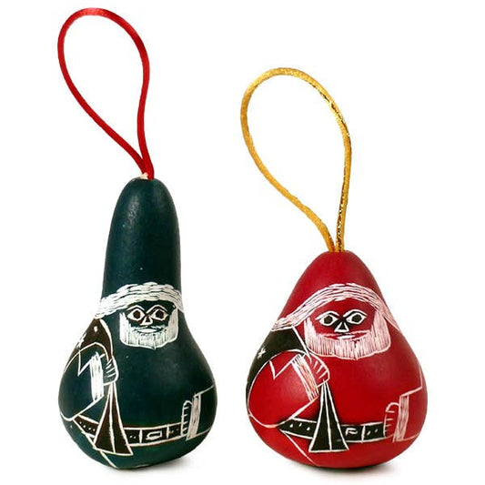 Sanyork Fair Trade - Gourd Santa Christmas Carved Ornament assorted Colors 3"