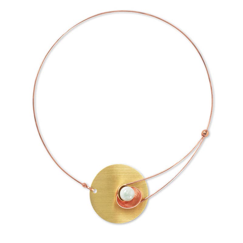 Chick Boss LLC - SOLSTICE Elegant Small Angular Metal Necklace: Guatemalan Jade, Brass/Copper