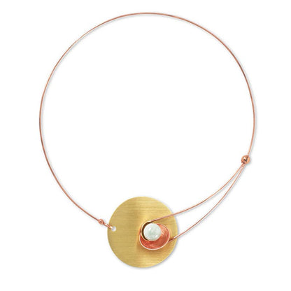 Chick Boss LLC - SOLSTICE Elegant Small Angular Metal Necklace: Guatemalan Jade, Brass/Copper