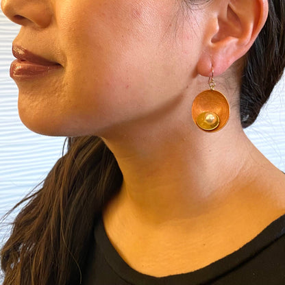 Chick Boss LLC - SPARK SMALL Perfect Go-To Mixed Metal Earrings: Simulated Pearl, Copper