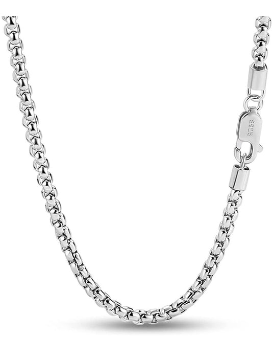 Donatello gian - SOLID 925 STERLING SILVER 3MM Round Box Link Chain Necklace