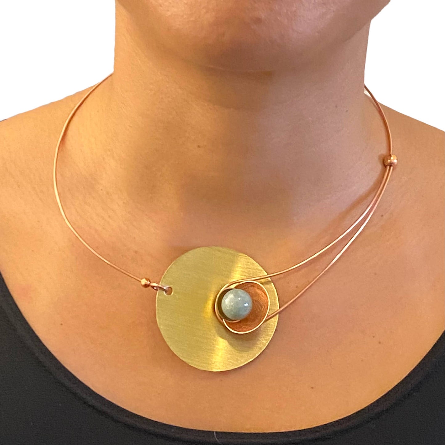 Chick Boss LLC - SOLSTICE Elegant Small Angular Metal Necklace: Guatemalan Jade, Brass/Copper