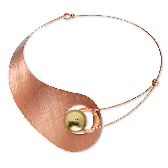 Chick Boss LLC - MOON Best Seller Asymmetrical Elegant Collar Necklace: Simulated Pearl, Copper