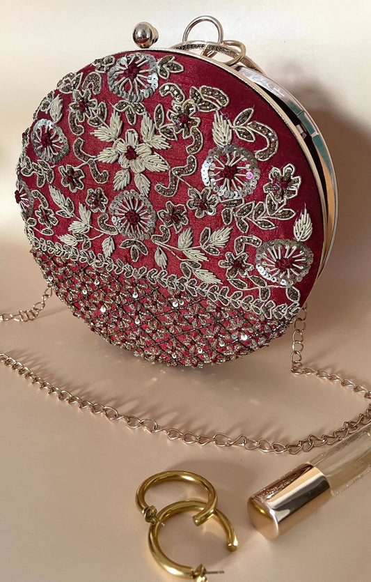 ANJI - Red Handmade Embroidered Clutch, Wedding Clutch, Bridal Clut