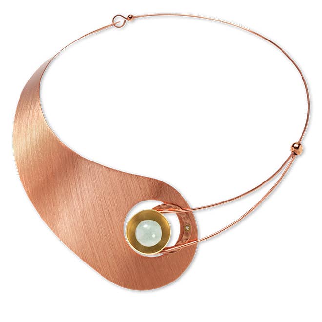 Chick Boss LLC - MOON Best Seller Asymmetrical Elegant Collar Necklace: Simulated Pearl, Copper