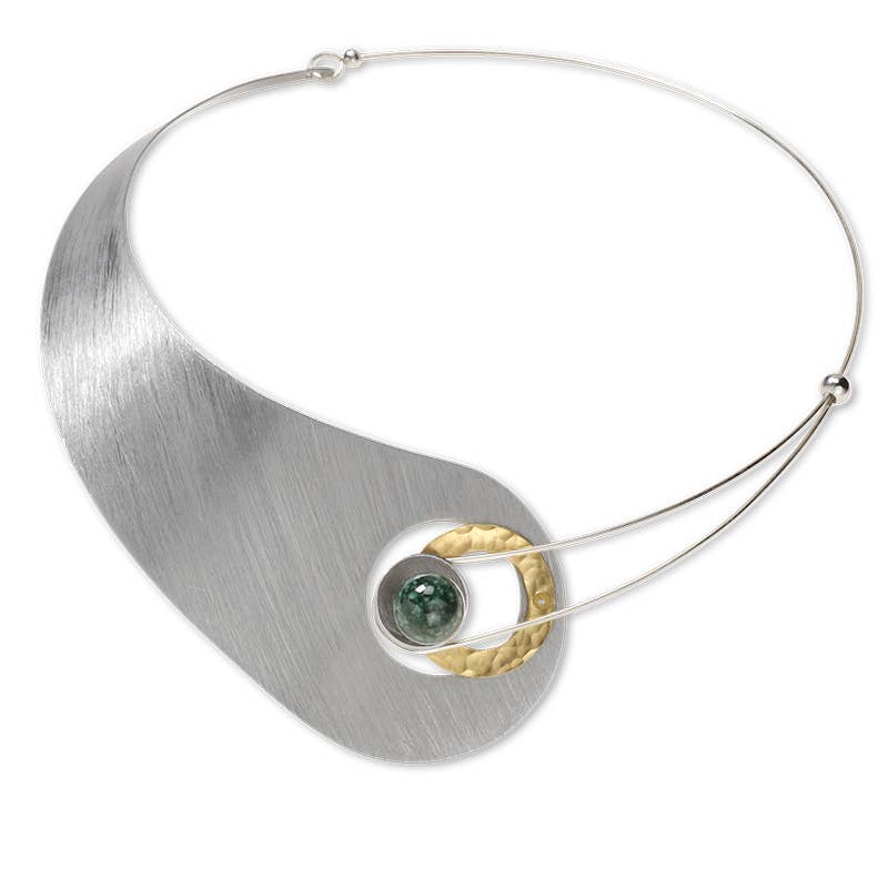 Chick Boss LLC - MOON Best Seller Asymmetrical Elegant Collar Necklace: Guatemalan Jade, Aluminum