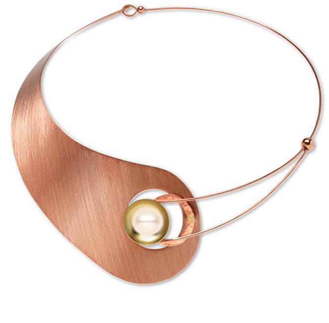 Chick Boss LLC - MOON Best Seller Asymmetrical Elegant Collar Necklace: Simulated Pearl, Copper